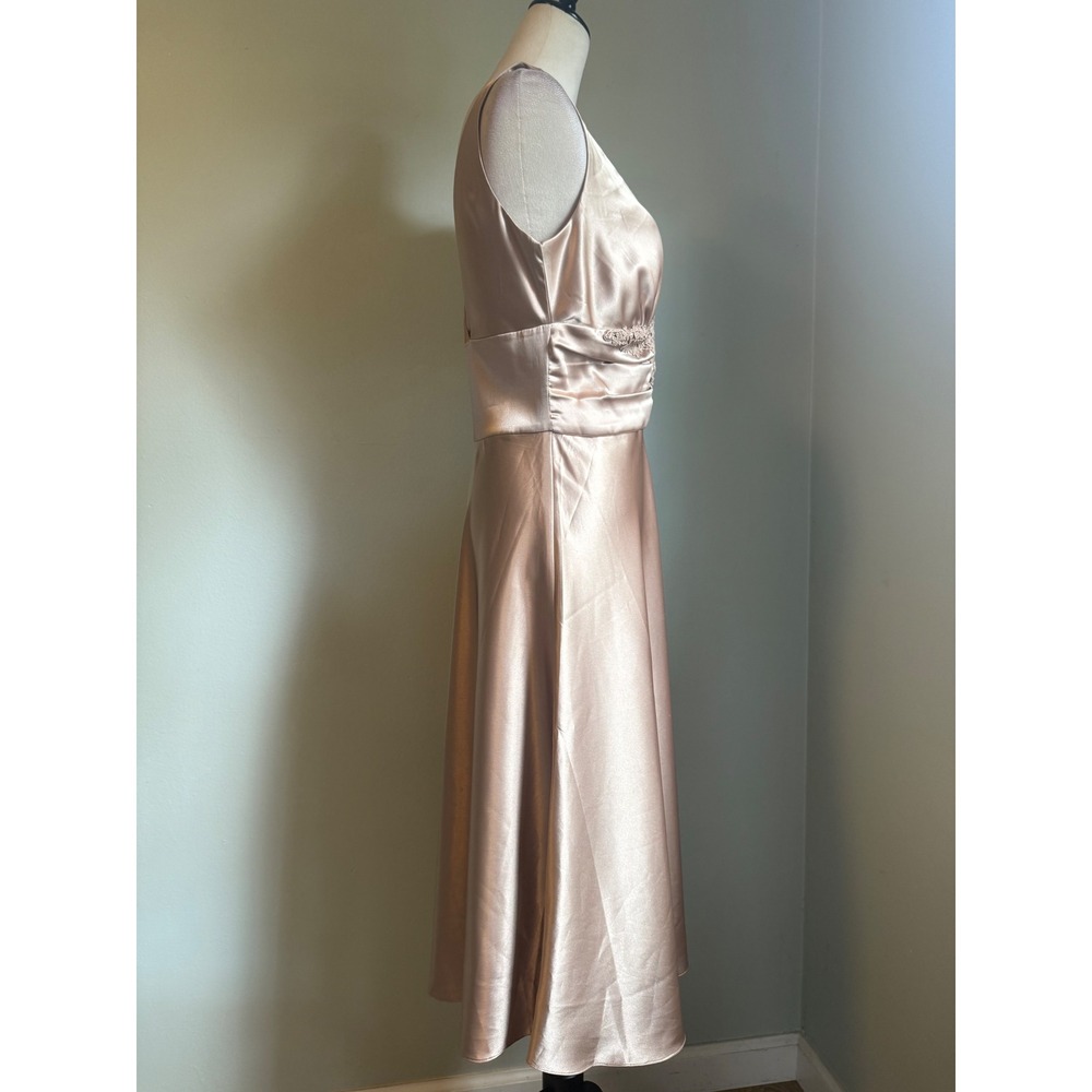 Newport News Champagne Satin Lace Midi Dress 10 vintage fairy boho whimsigoth Y - Picture 3 of 6